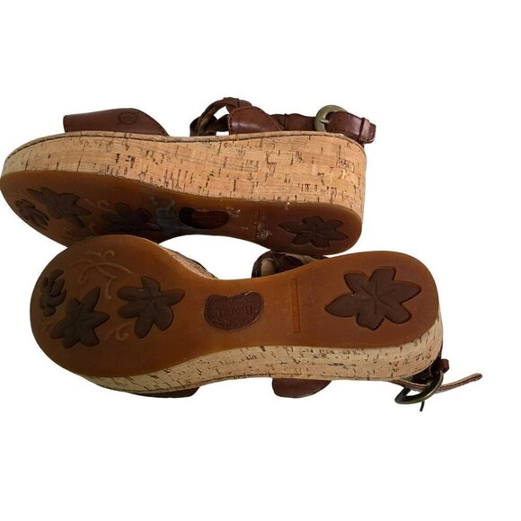 Born Laurene In Saddle Brown Braided Leather Cork Wedge Sandals Size 9 - Picture 8 of 10